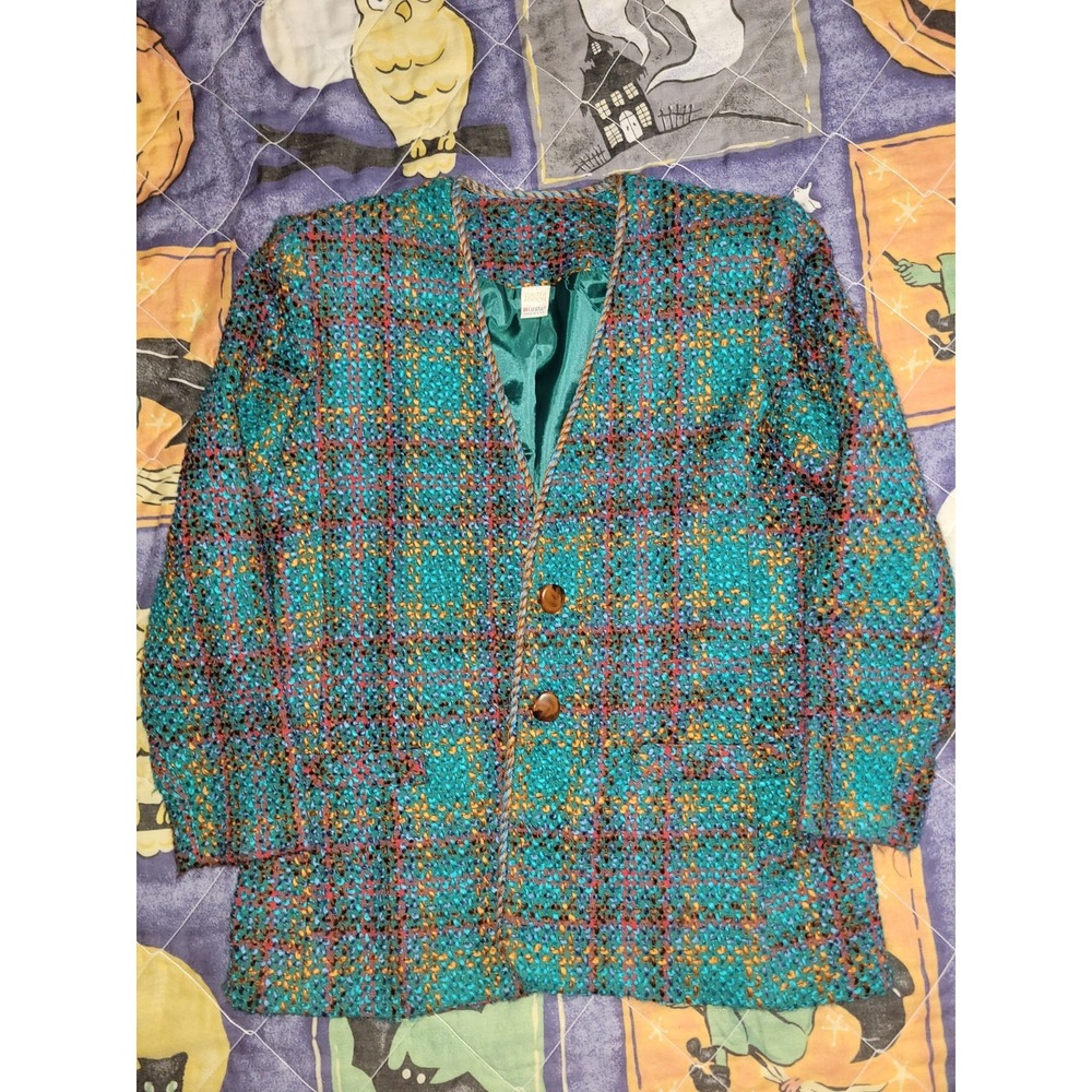 Vintage‎ Tweed Blazer Units Brand Jacket Womens Large XL Whimsical Colorful